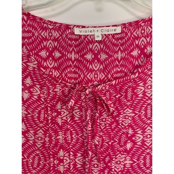 Violet & Claire Women's Geometric Print Tie Front Blouse Pink White Size Medium - Picture 2 of 8